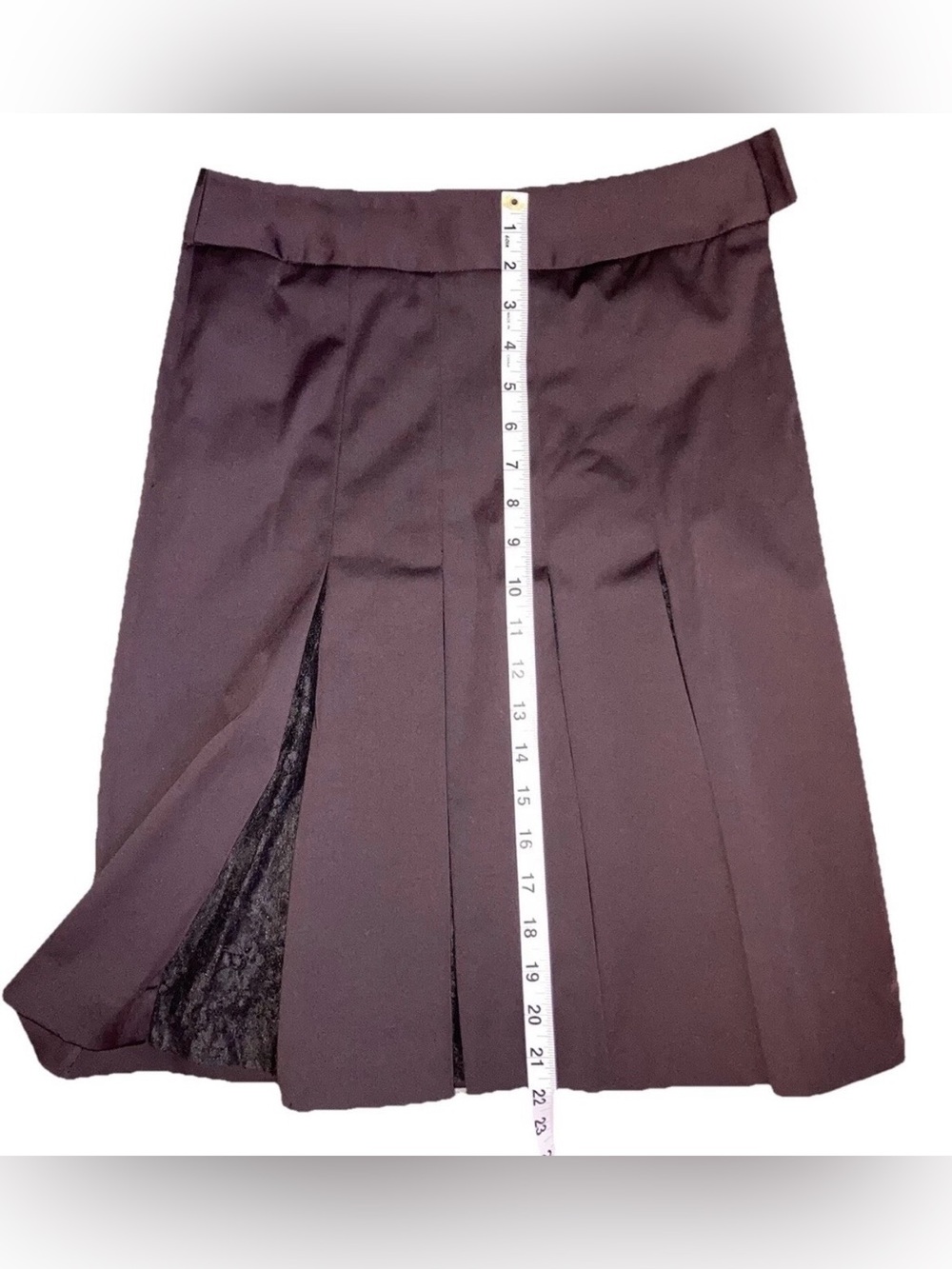 G2000 Brown Pleated Skirt With Black Lace Inserts Size 3 ‘90s/Y2K Asian Workwear